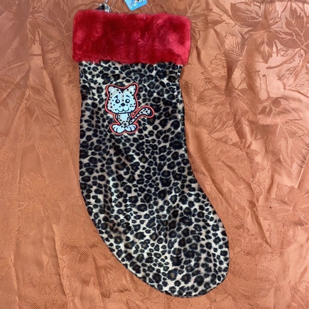 Tilt Leopard Cat  Christmas Stocking - Picture 2 of 7